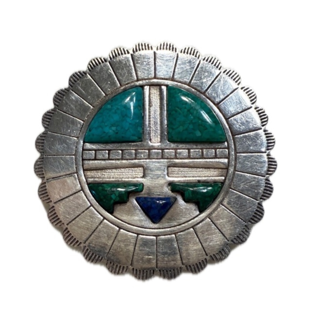 CAROLYN POLLACK | Sterling Silver Artist Signed Turquoise Brooch Pendant VTG